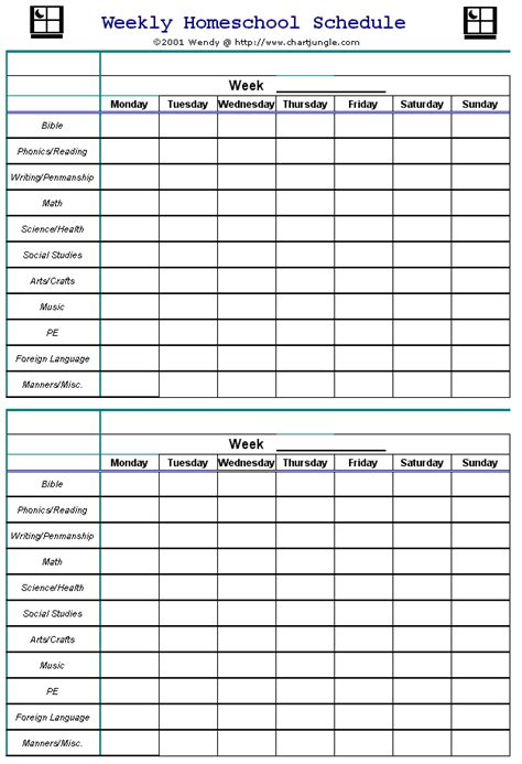 Free Printable Homeschool Weekly Schedule Printable Templates