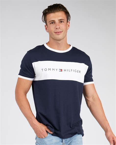 Shop Tommy Hilfiger Logo Flag T Shirt In Navy Blazer Fast Shipping