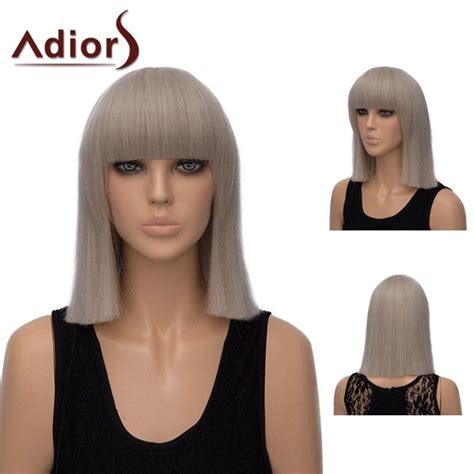 Adiors Medium Straight Neat Bang Bob Synthetic Wig Synthetic Wigs Wigs Bangs