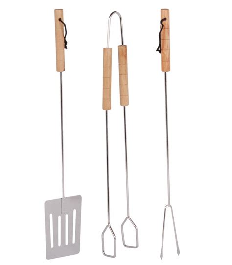 Set De 3 Ustensiles Pour Barbecue Acier Et Bois