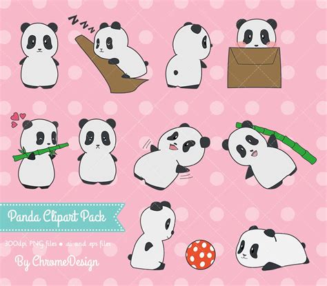 Cute Panda Clipart ~ Instant Download Cute Panda Clip Art Etsy