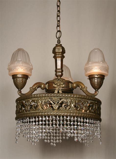 European Antique Brass Six Light Chandelier C 1940