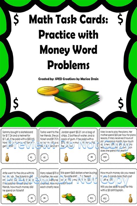 Money Word Problems Math Task Cards And Powerpoint Show Money Word