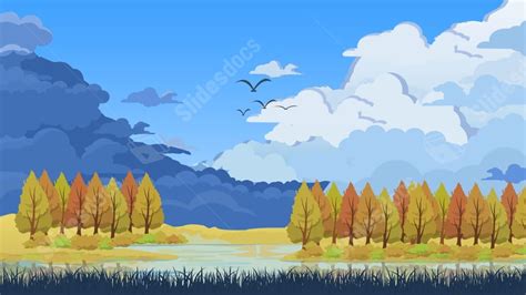 Blue Sky Forest Autumn Scenery Beautiful Powerpoint Background For Free