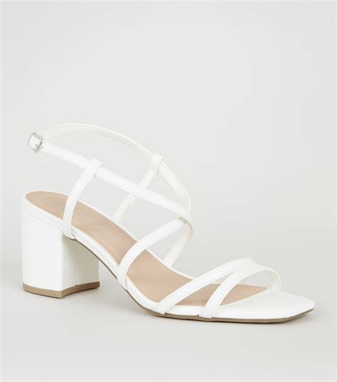 Wide Fit White Strappy Mid Heel Sandals White Block Heel Sandals