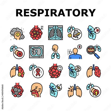 Respiratory Disease Collection Icons Set Vector Lungs Infection