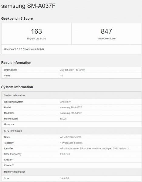 Samsung Galaxy A03s passes through Geekbench - GSMArena.com news