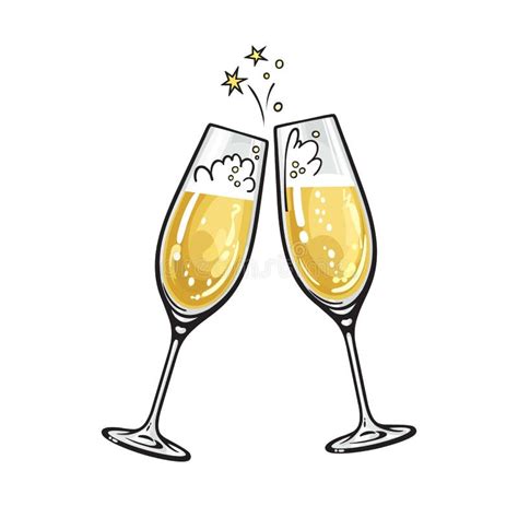 Sketch Of Two Sparkling Glasses Of Champagne Hand Drawn Vector