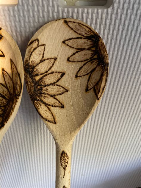 Sunflowers Wooden Spoons Spoon Pair Kitchen Decor Beating Etsy