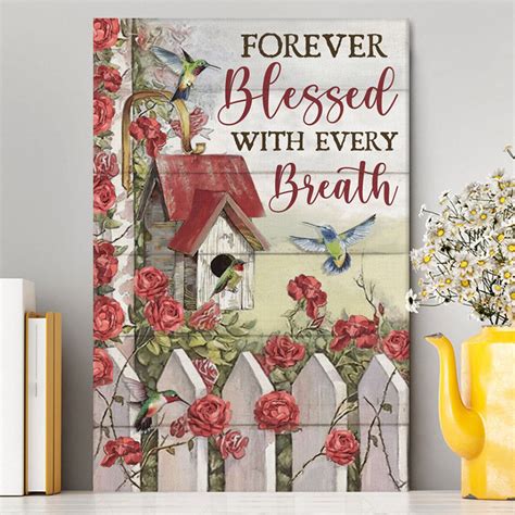 Forever Blessed With Every Breath Red Rose Garden Hummingbird Canvas W