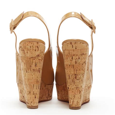 Christian Louboutin Une Plume Sling Nude Patent Cork Wedge Platform