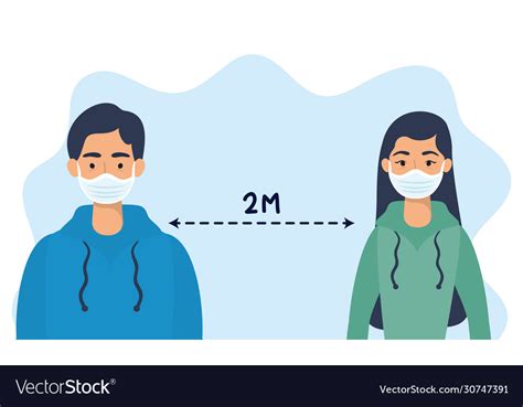 Couple Using Face Masks With Social Distancing Vector Image