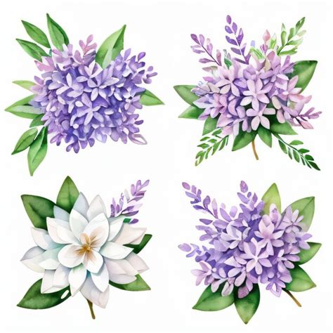 Premium AI Image Watercolor Lilac Flowers Clipart