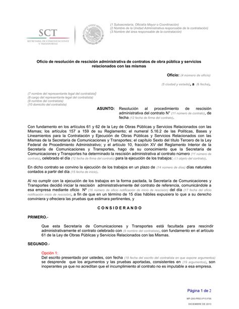 Modelo De Rescision De Contrato De Servicios