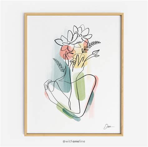 Plant Lady Female Line Drawing Boho Line Art Botanical Naked Etsy