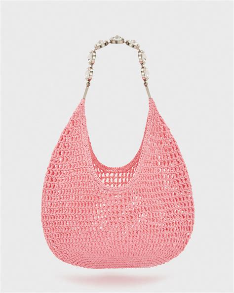 Pink Raffia Crochet Luxury Designer Tote Bag Lalingi Lalingi London