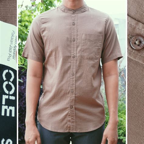 Jual Cle Baju Koko Pria Lengan Pendek Coklat Polos Pakaian Muslim