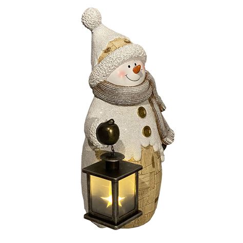 15 Inch 38cm Christmas Snowman Woodchip Figure With Led