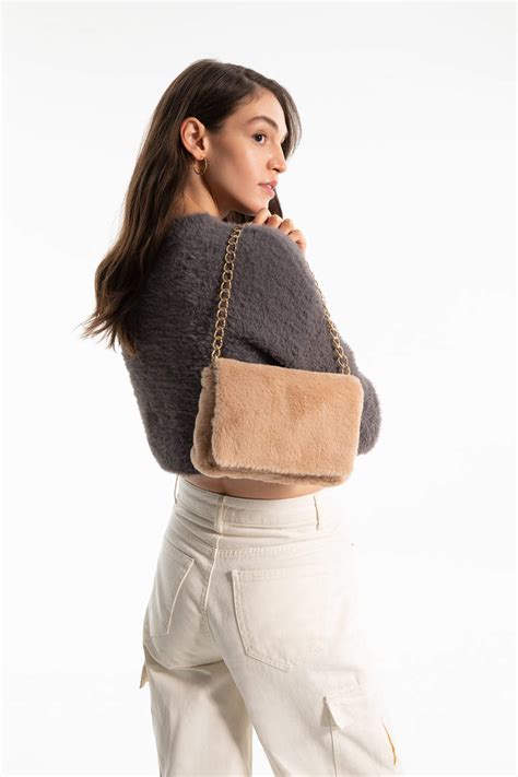 Коричневый Женская Женская сумка плюшевая с цепью 2359095 | DeFacto