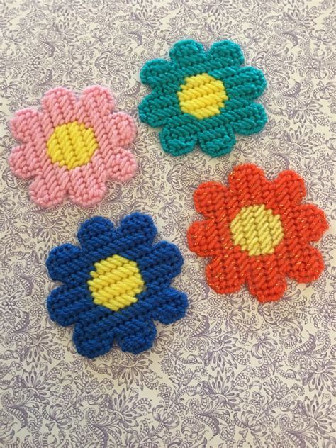 Plastic Canvas Colorful Flower Magnets Etsy