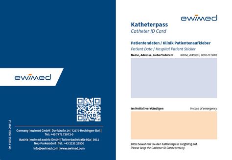 Ewimed Catheter Id Card Supplied With The Indwelling Catheter