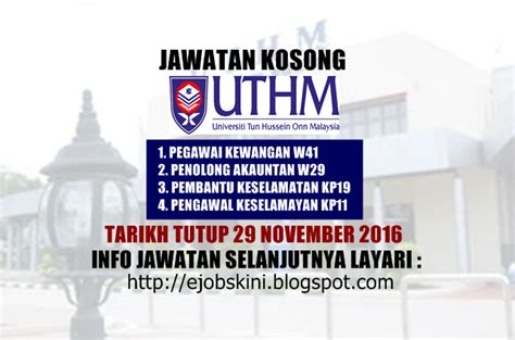 Jawatan Kosong Universiti Tun Hussein Onn Malaysia UTHM 29 November