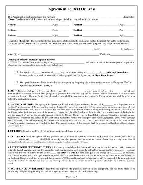 Free Printable House Rental Agreement