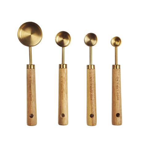 Stainless Steel Measuring Spoons 4 Piece Heavy Duty Measuring Spoons Set With Wooden Handle