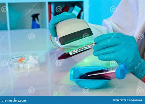 Scanning Barcode On Medical Samples Royalty Free Stock Photos Image