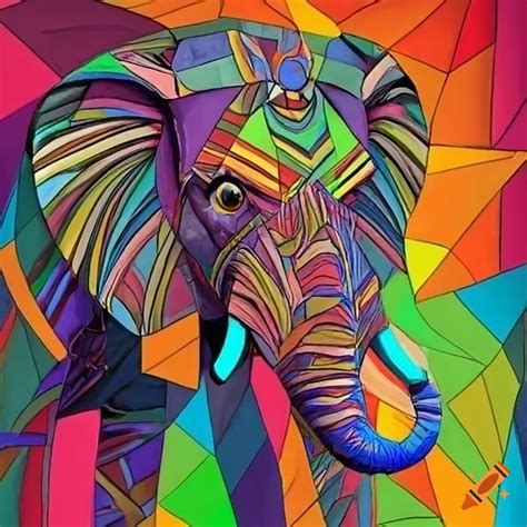 Colorful Cubist Portrayal Of An Elephant On Craiyon