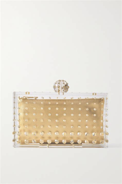 AQUAZZURA Tequila Crystal Embellished Resin And Metallic Leather Clutch