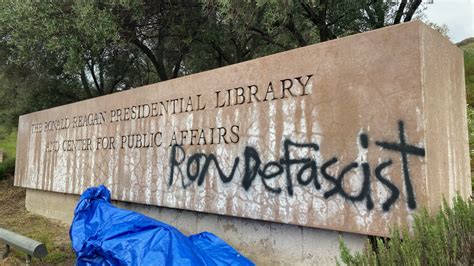 Ronald Reagan Presidential Library Sign Vandalized With Graffiti Ahead