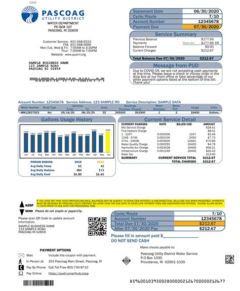 Sample Water Bill Business Edit Pascoag Utility District