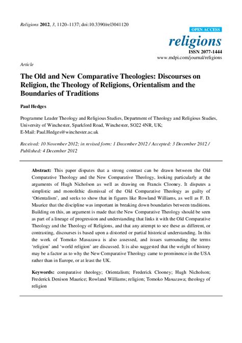 (PDF) The Old and New Comparative Theologies: Discourses on Religion, the Theology of Religions ...