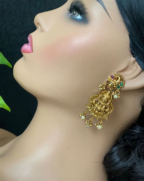 Antique Gold Finished Peacock And Goddess Lakshmi Long Haram Etsy