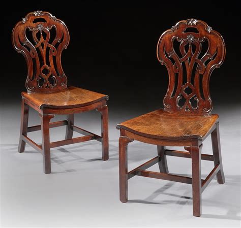 Thomas Chippendale A Pair Of George Iii Mahogany Hall Chairs Thomas