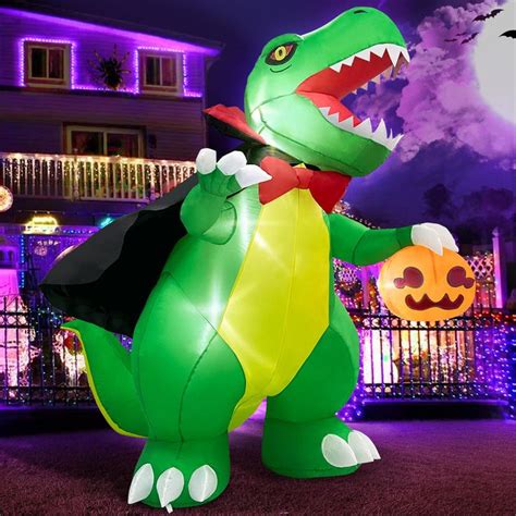 Micocah 6 Ft Outdoor Halloween Inflatables Dinosaur Blow Up Decorations Wearing Vampire Cloak