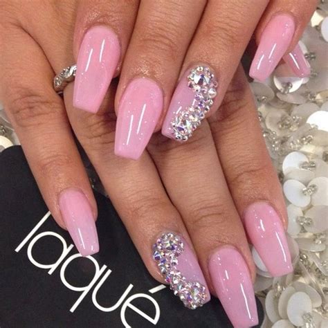 Bubblegum Pink Nails With Rhinestones Perfect For Spring