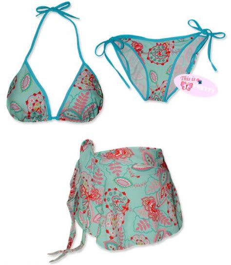 New Blue Pink Paisley String Bikini Top With Matching Tie Sides Bottom Cover Skirt