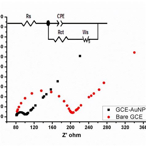 Eis Of Bare Gce And Gce Aunps In 1 Mm Fecn6 3 4 Redox Probe The Download Scientific