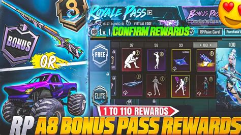 🤩bgmi Next Royal Pass A8 Rp Bonus Pass 1 To 110 Rewards Bgmi A8 Royal Pass 1 To 100 Rp