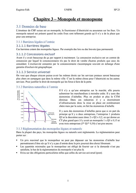 Chapitre Monopole Et Monopsone Chapitre Monopole Et Monopsone