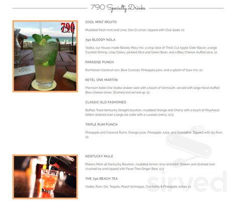 790 Menu In Destin Florida Usa