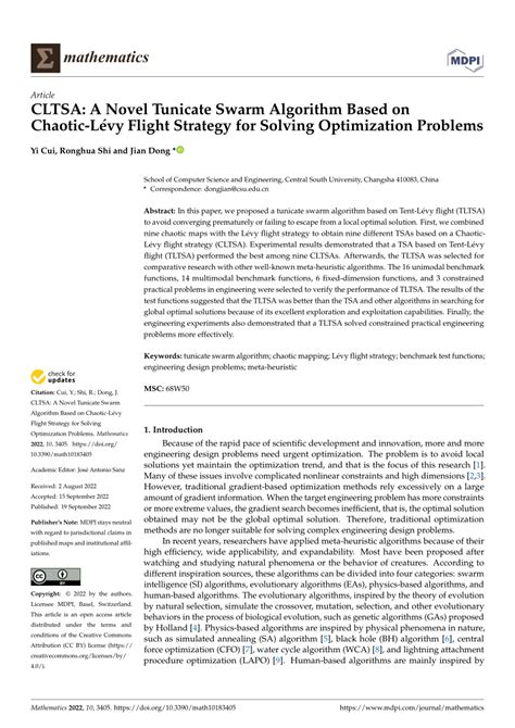 PDF CLTSA A Novel Tunicate Swarm Algorithm Based on Chaotic Lévy