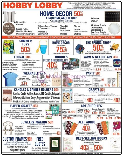 Hobby Lobby Weekly Ad Valid From To Mallscenters