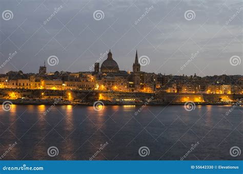 Valletta , Malta stock photo. Image of dome, night, baroque - 55642330