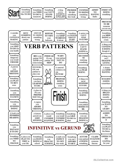 GERUND INFINITIVE VERB PATTERN BOARD English ESL Worksheets Pdf Doc