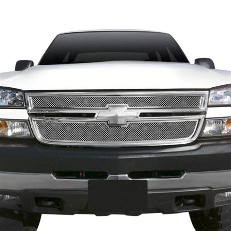 APG® - Chevy Silverado 2006 2-Pc Plain Weave Style Chrome Polished 1.8 mm Wire Mesh Main Grille