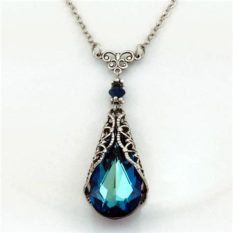 Blue Crystal Necklace Crystal Jewelry Aqua Blue Jewelry Etsy