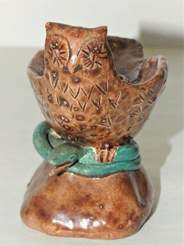 Ancien Bougeoir Ceramique Chouette Marron Ou Hibou Sur Serpent Vert